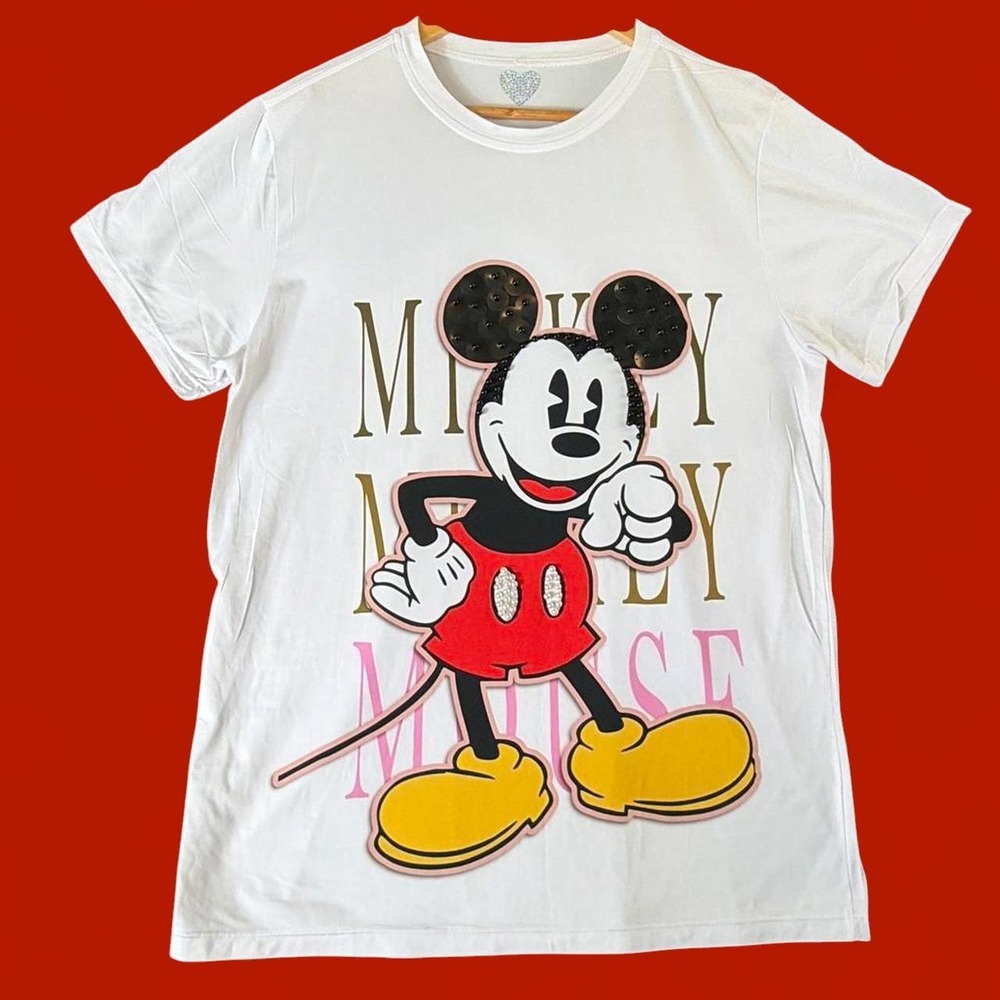 White Mickey Mouse graphic tee with Mickey Mouse graphic and 'MICKEY MOUSE - Picture 1 of 4